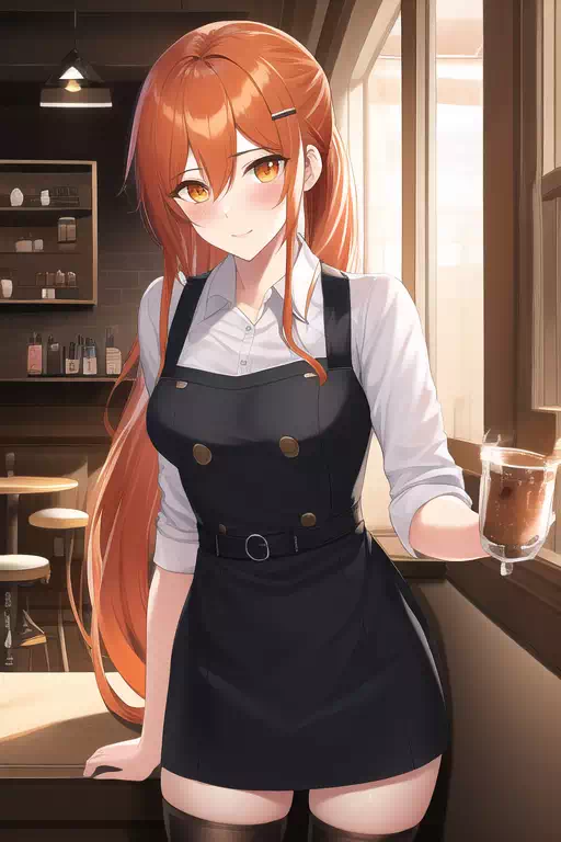 カフェで働くオレンジ色のヘアと雪の少女 22