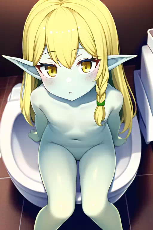 Goblin girl sit on the toilet