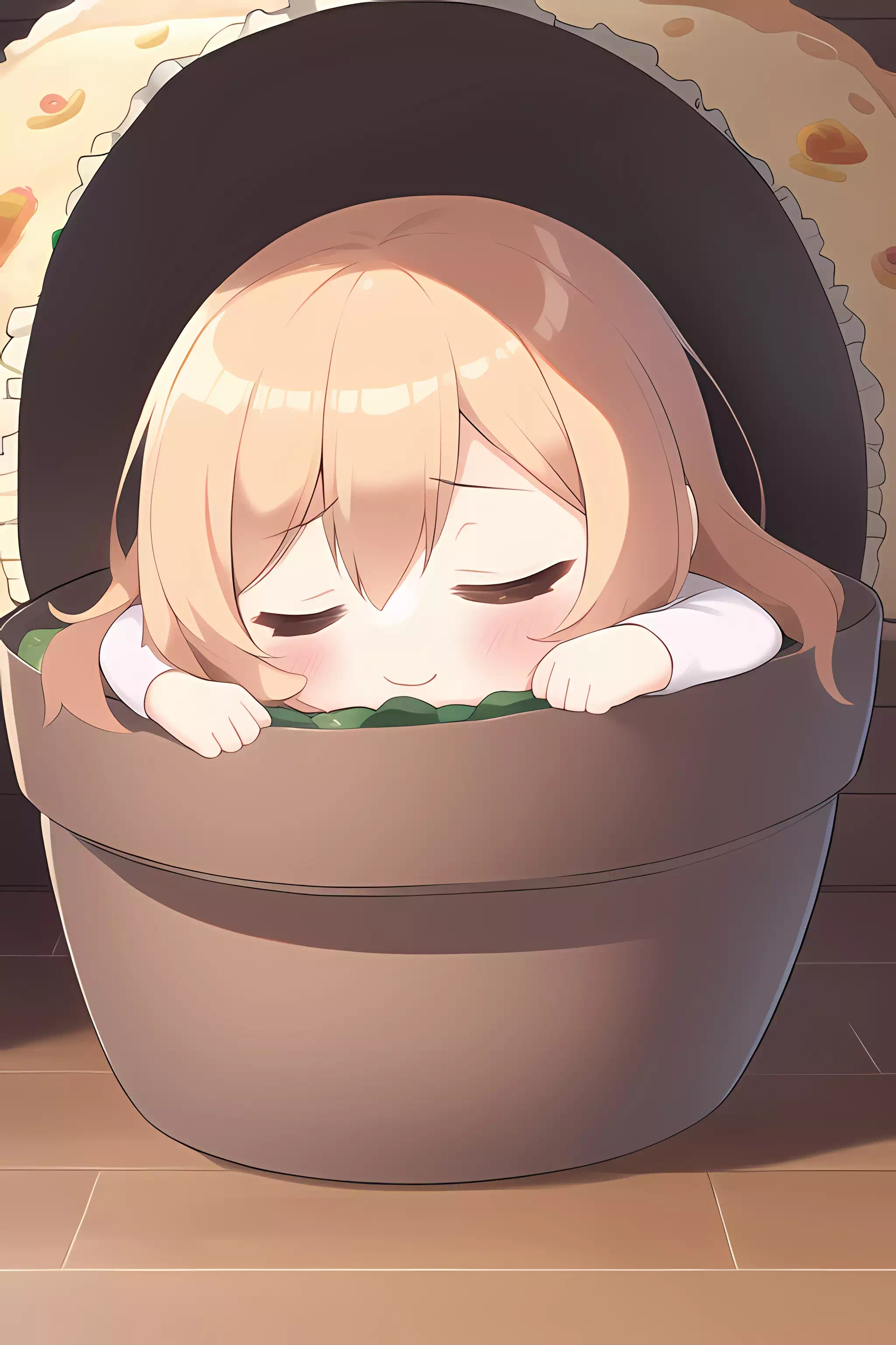 植木鉢ですやすや眠る少女