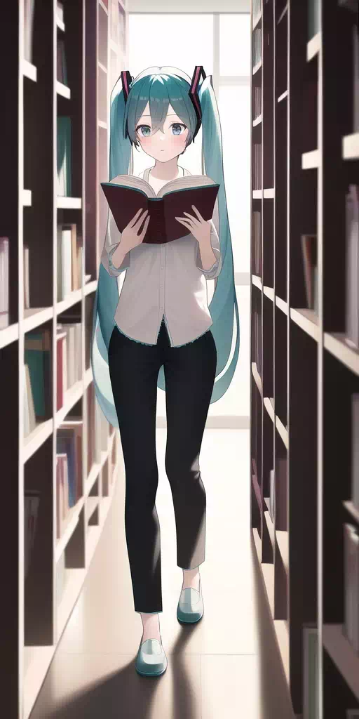 Hatsune miku at the library