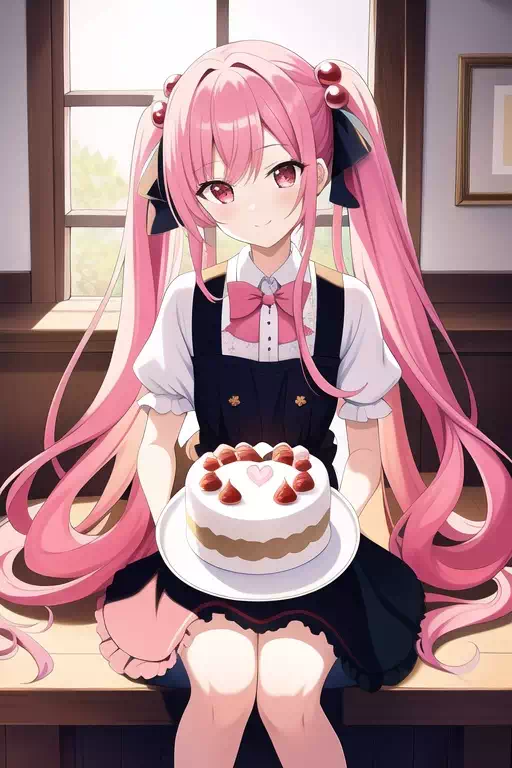 ピンクヘアの少女とケーキ 2