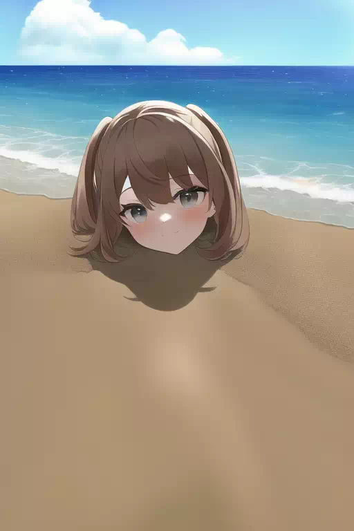 海の砂浜で埋まってる女の子