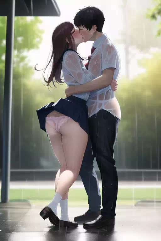 雨の中でもキスしたい高校生カップル2