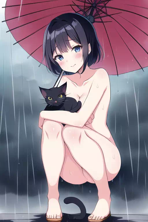 私は裸のまま、子猫に傘を傾けた。