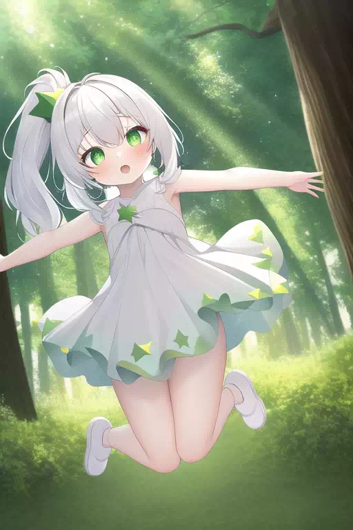 美しい白髪の少女が森の中にいます。(2)