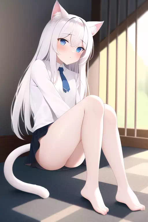 White hair cat girl