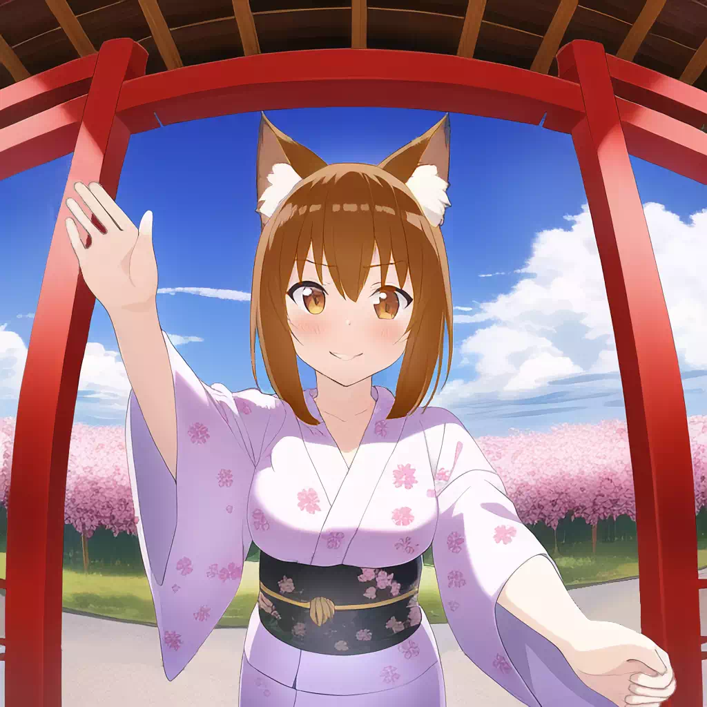 foxgirl above a torii