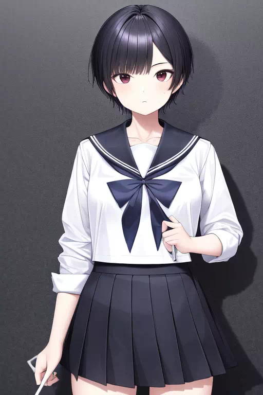 黒髪ショート制服少女