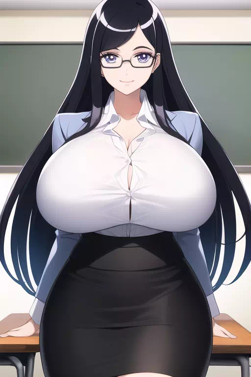 【100いいね御礼】キャラ006／黒髪ロング眼鏡の巨乳女教師