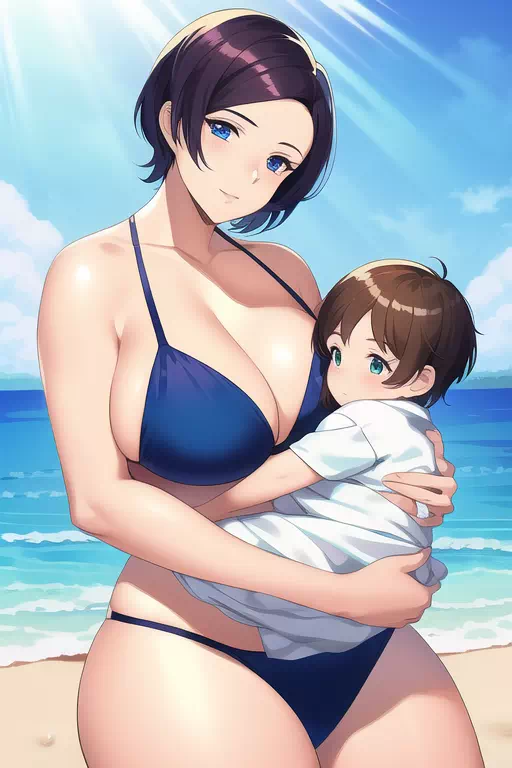 Scenery with moms on the beach