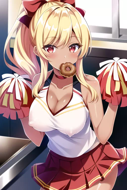 Gyaru cheer with a donut