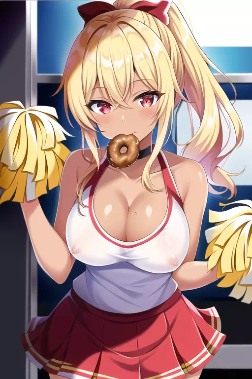 Gyaru cheer with a donut