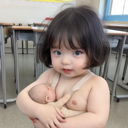 赤ちゃんに授乳する幼児