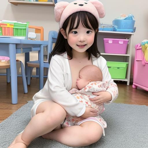 赤ちゃんに授乳する幼児