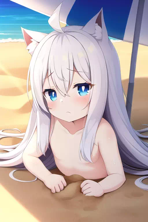 play with whiteCatLoli on beach