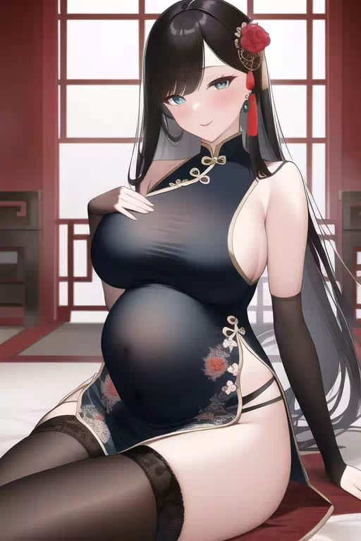 {novel ai}china dress,pregnant