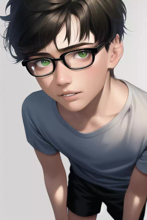 Green eyed glasses boy {NovelAI}