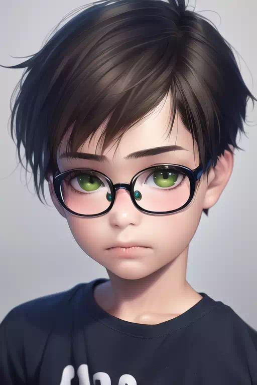 Green eyed glasses boy {NovelAI}