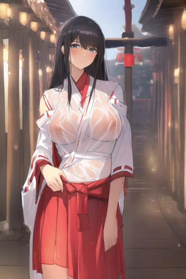 雨を降らせて巫女さんたちを濡れ透けにしてみた