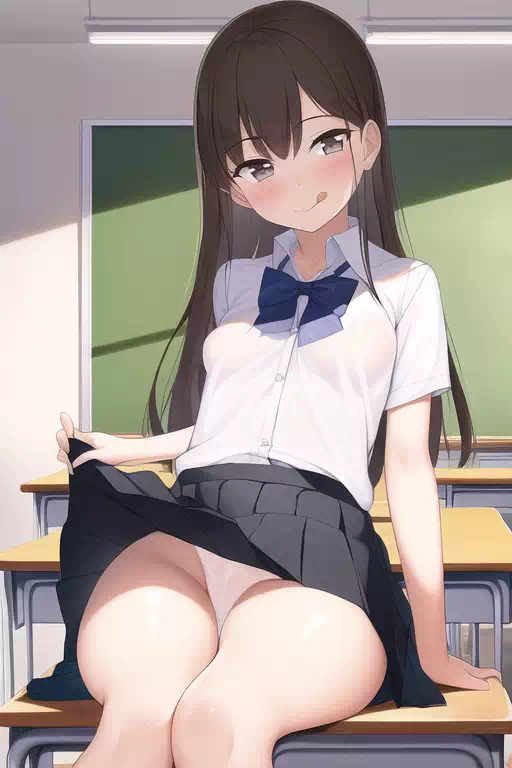 パンティーを軽く見せるクラスメート