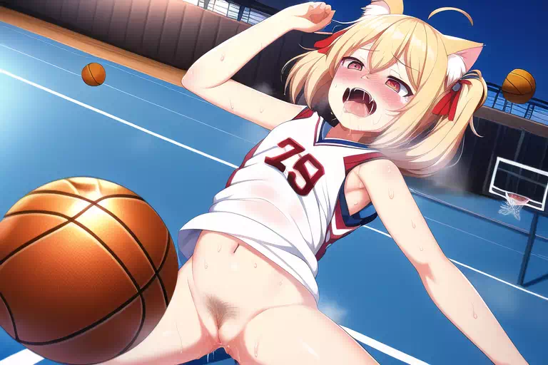 Catgirls playing basketball