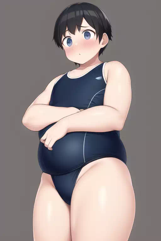 太り気味の男性→スク水の巨乳少女→スク水の幼女TSF