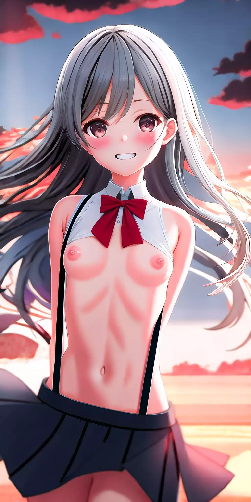 夕?下露出胸部的少女