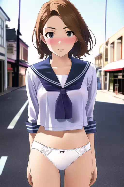 AIイラスト　外でパンツ丸出しになるセーラー服の女の子