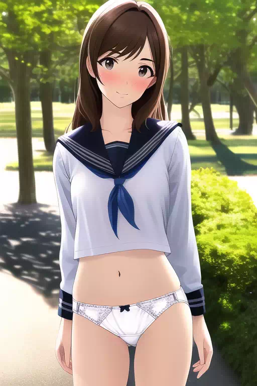 AIイラスト　外でパンツ丸出しになるセーラー服の女の子