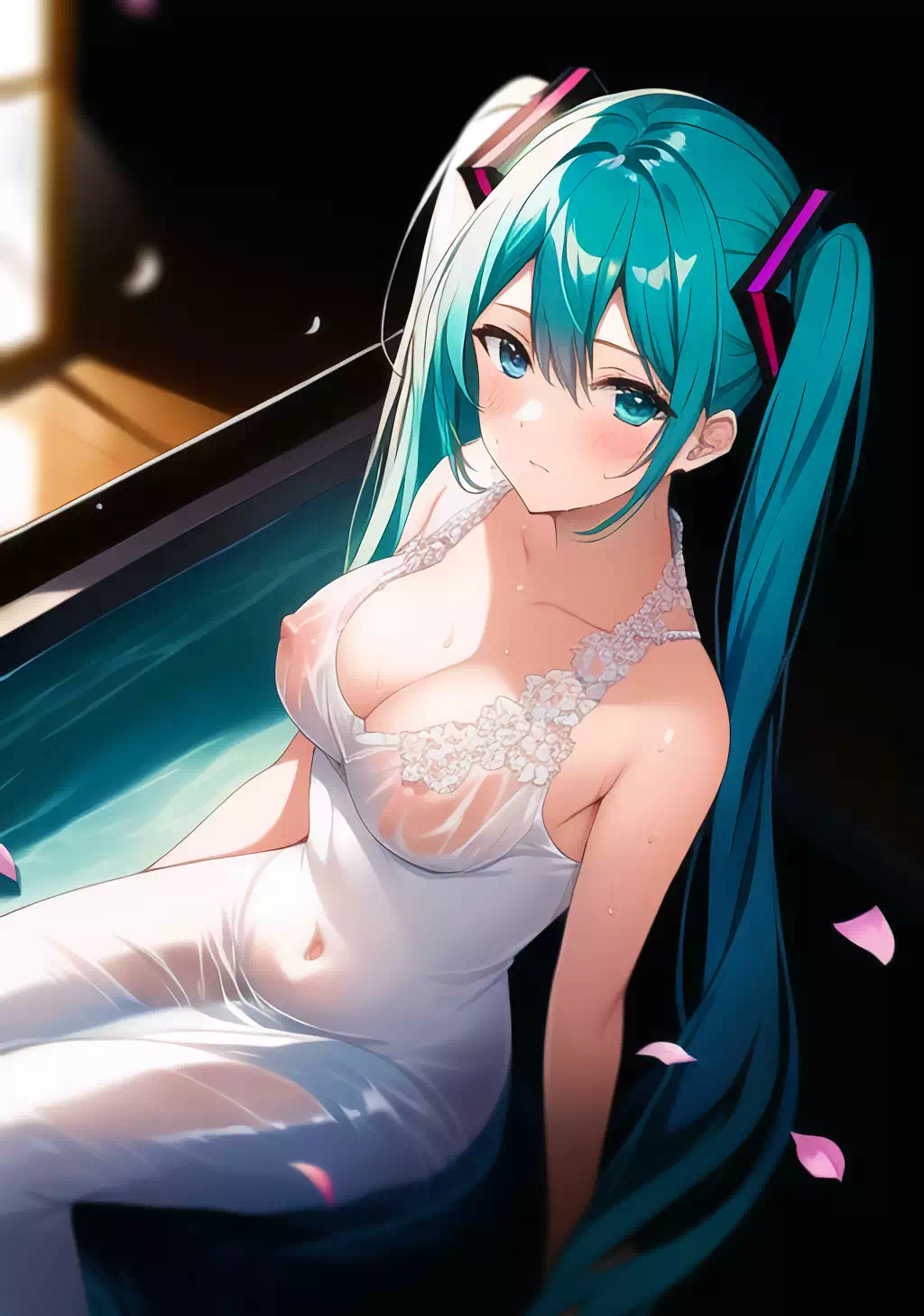 wet white dress miku