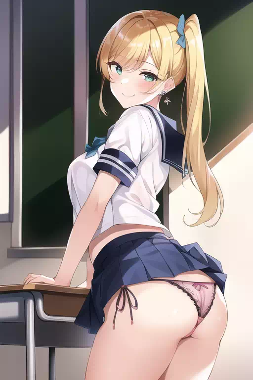 NovelAI 金髪サイドテールギャルJKおっぱい＆パンツ見せ