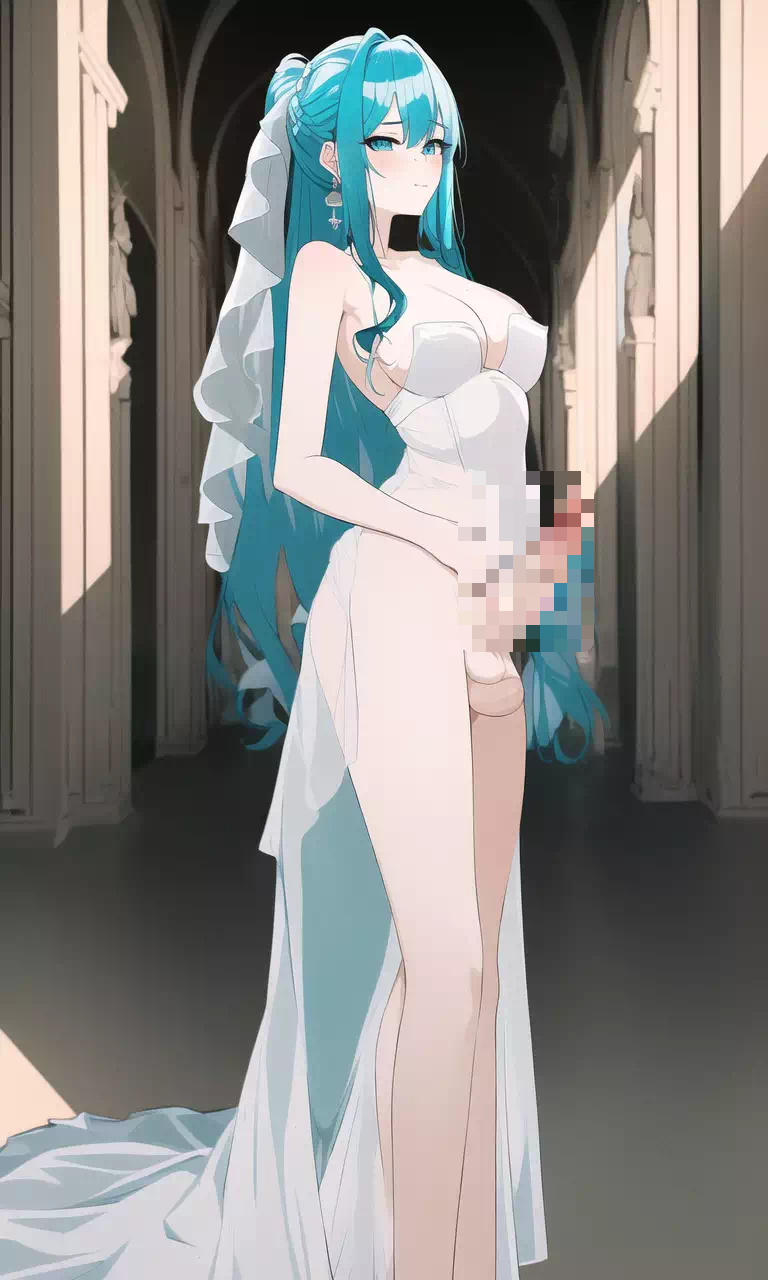 [AI] 扶他 (水藍髮+婚紗)