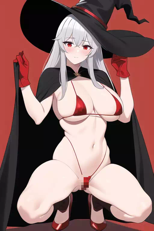 銀髪マイクロビキニ魔女 -しゃがみ立ちバージョン その2-