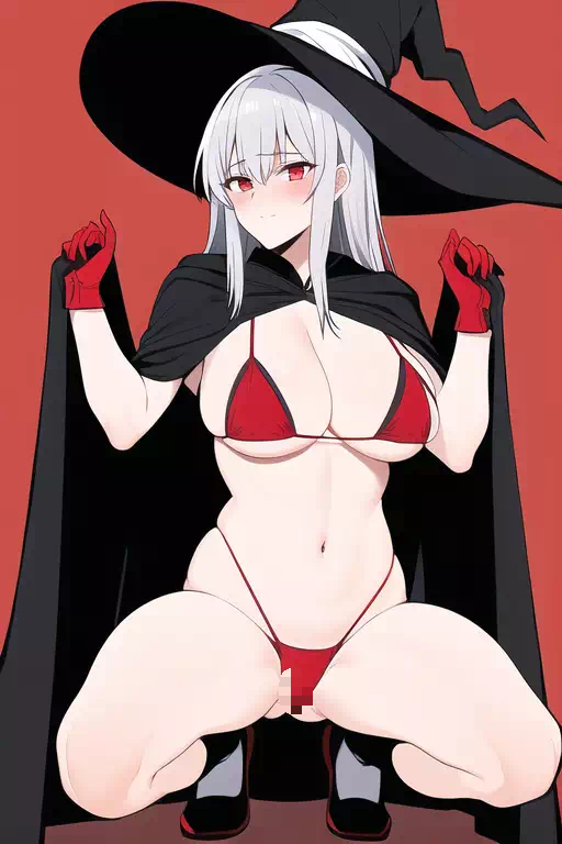 銀髪マイクロビキニ魔女 -しゃがみ立ちバージョン その2-