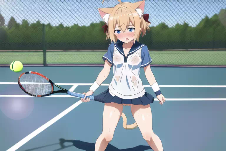 Catgirl playing tennis