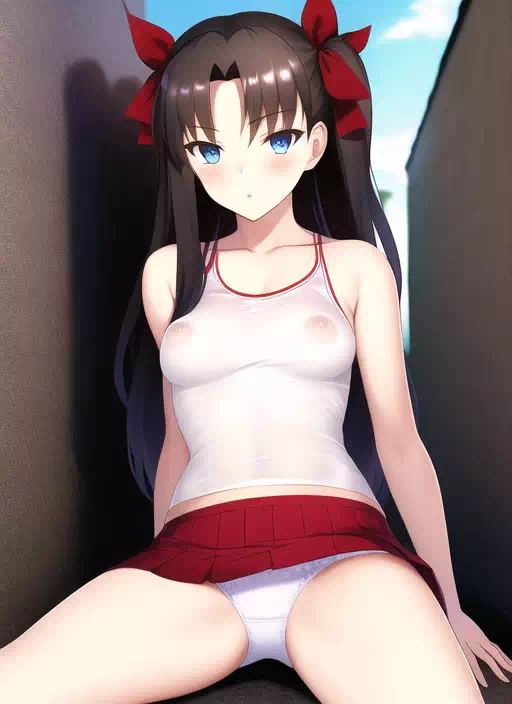 遠坂凛?タンクトップ?透け乳首?ミニスカ