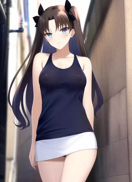 遠坂凛?タンクトップ?透け乳首?ミニスカ