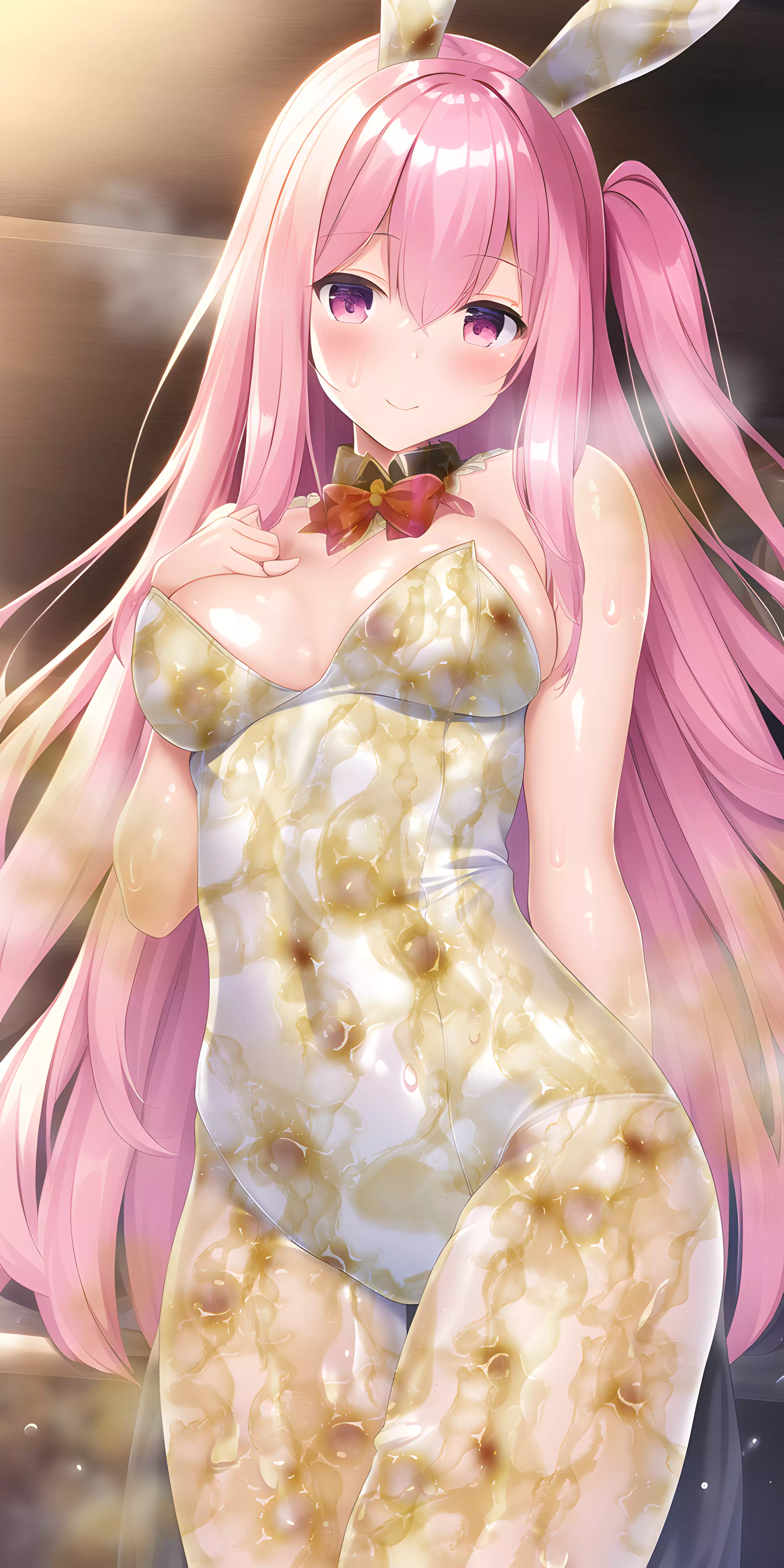 白バニーガールにぶっかけ無洗浄