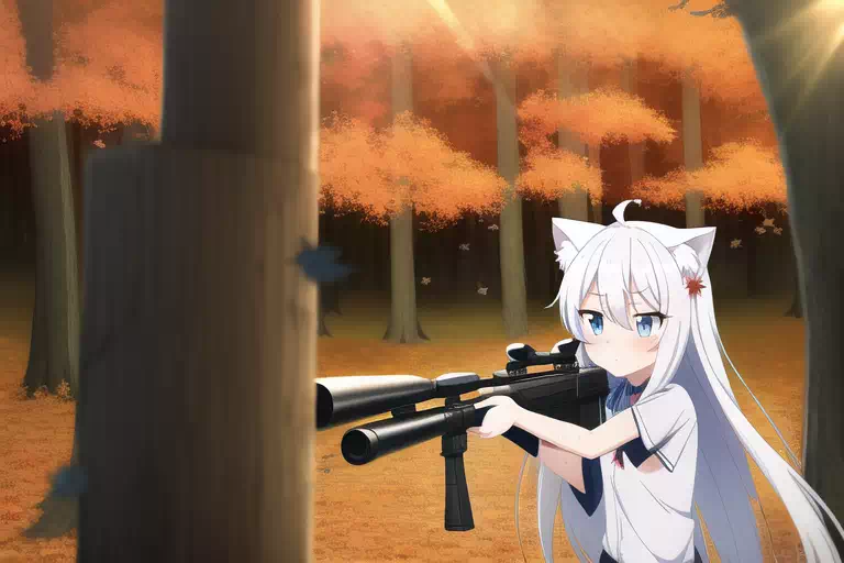 WhiteCat with SniperRifle,Autumn