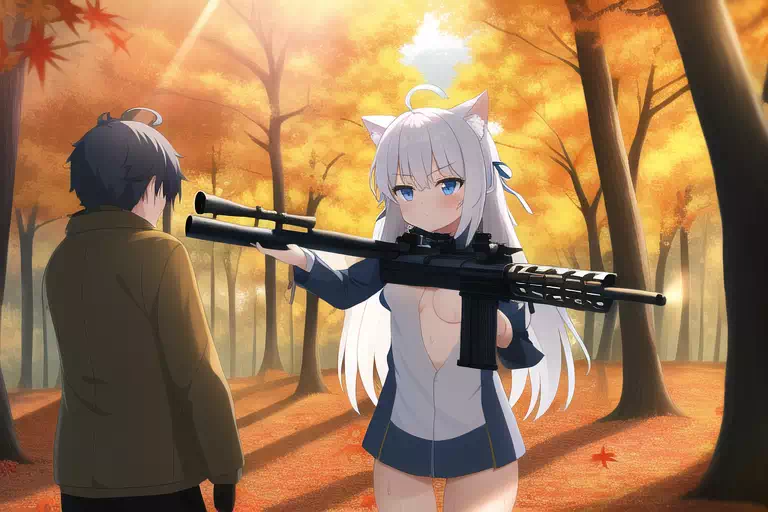 WhiteCat with SniperRifle,Autumn