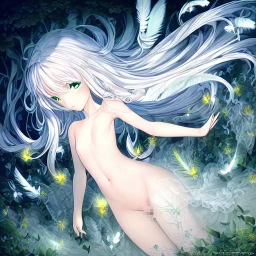 Aiが描く白髪緑瞳のロリっ子の全裸画像集(呪文付き)[1]