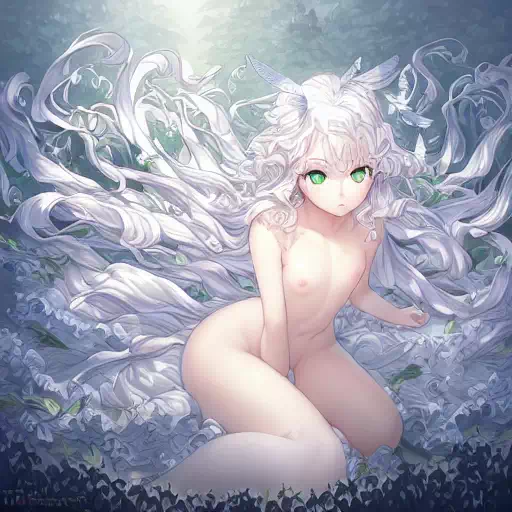 Aiが描く白髪緑瞳のロリっ子の全裸画像集(呪文付き)[1]