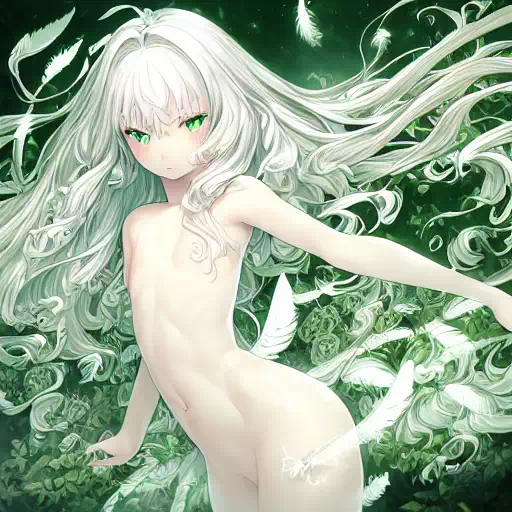 Aiが描く白髪緑瞳のロリっ子の全裸画像集(呪文付き)[1]