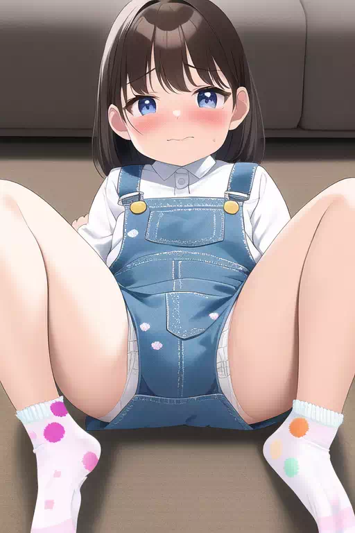 オーバーオールの女の子おむつ変え