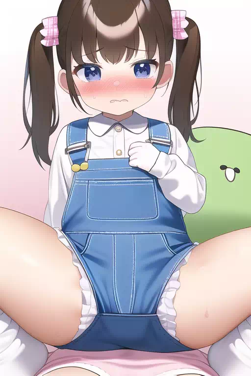 オーバーオールの女の子おむつ変え