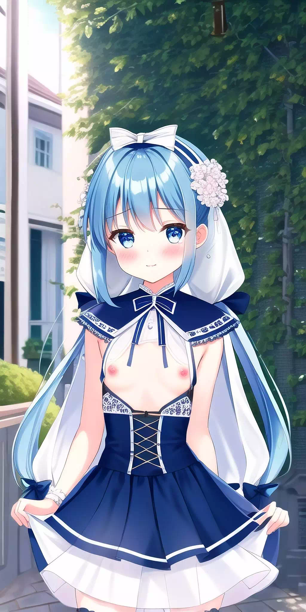 ??雫穿着露乳小白裙走在街上，小小的乳?被微??摸得硬起来了