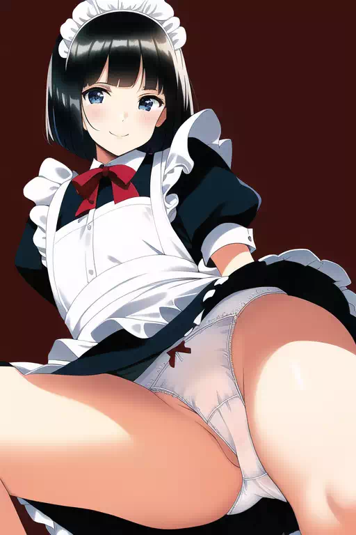 NovelAI　黒髪ショートボブメイドさんパンツ見せver2