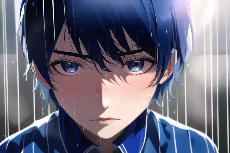 雨にうたれるサッカー少年