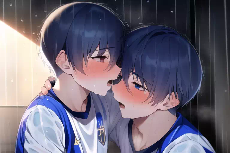 雨にうたれるサッカー少年