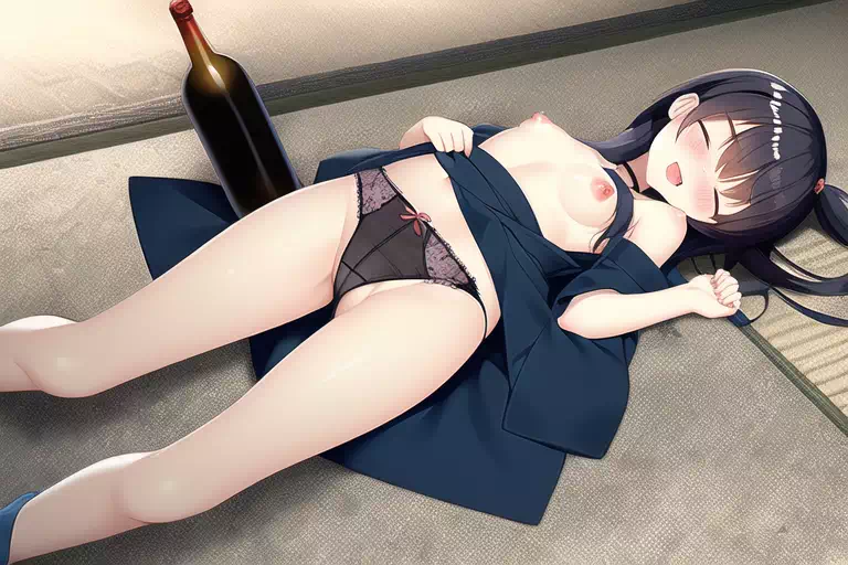 泥酔しおっぱい丸出し半裸で幸せそうに横たわる少女たち